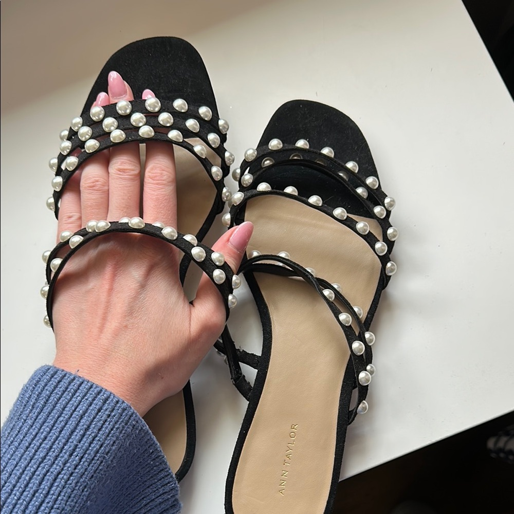 Ann Taylor Black Sandals with Edgy Studded Design